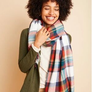J. CREW, Classic Large Plaid Scarf with Fringe in White Juniper, NWT